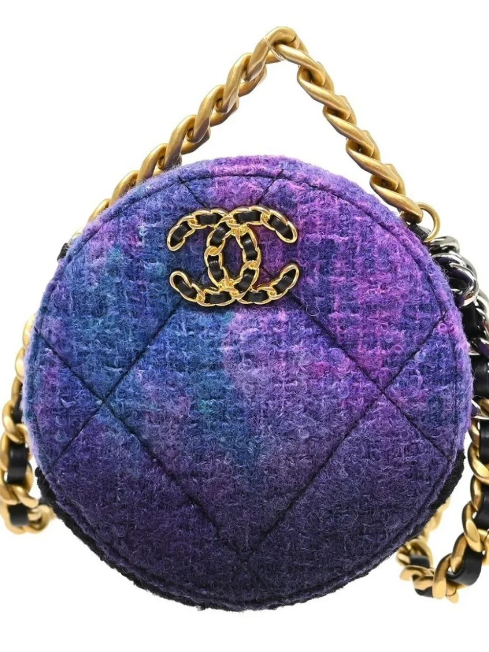 Best07 Chanel Purple Tweed 19 Round Chain Shoulder Bag NQ08564